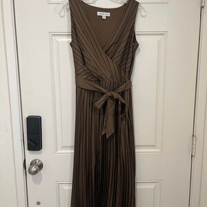 Olive/Golden Green Pleated Dress